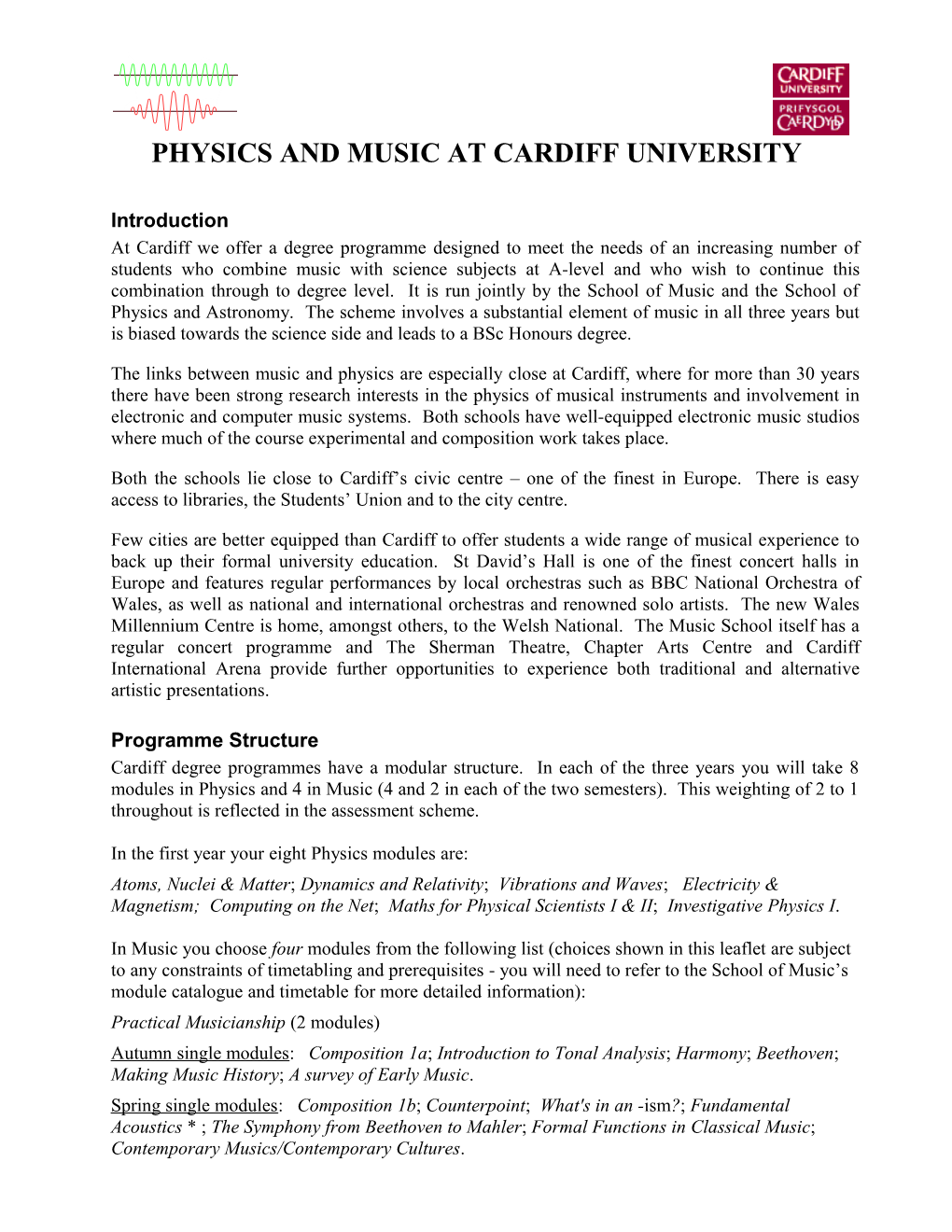 Physics & Music at Cardiff University