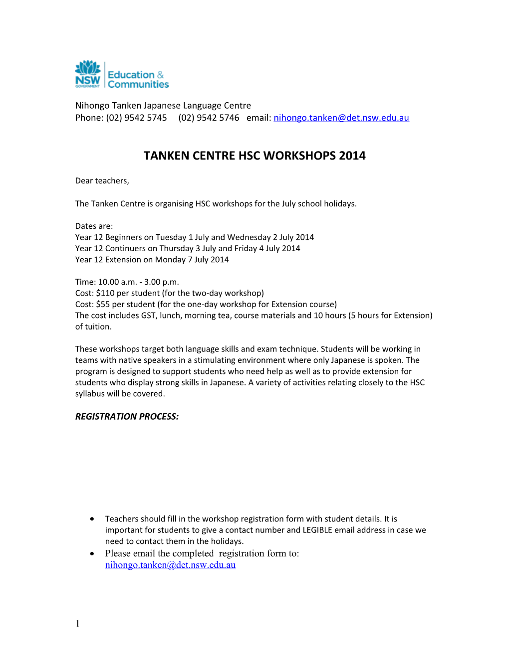 Tanken Centre Hsc Workshops 2014