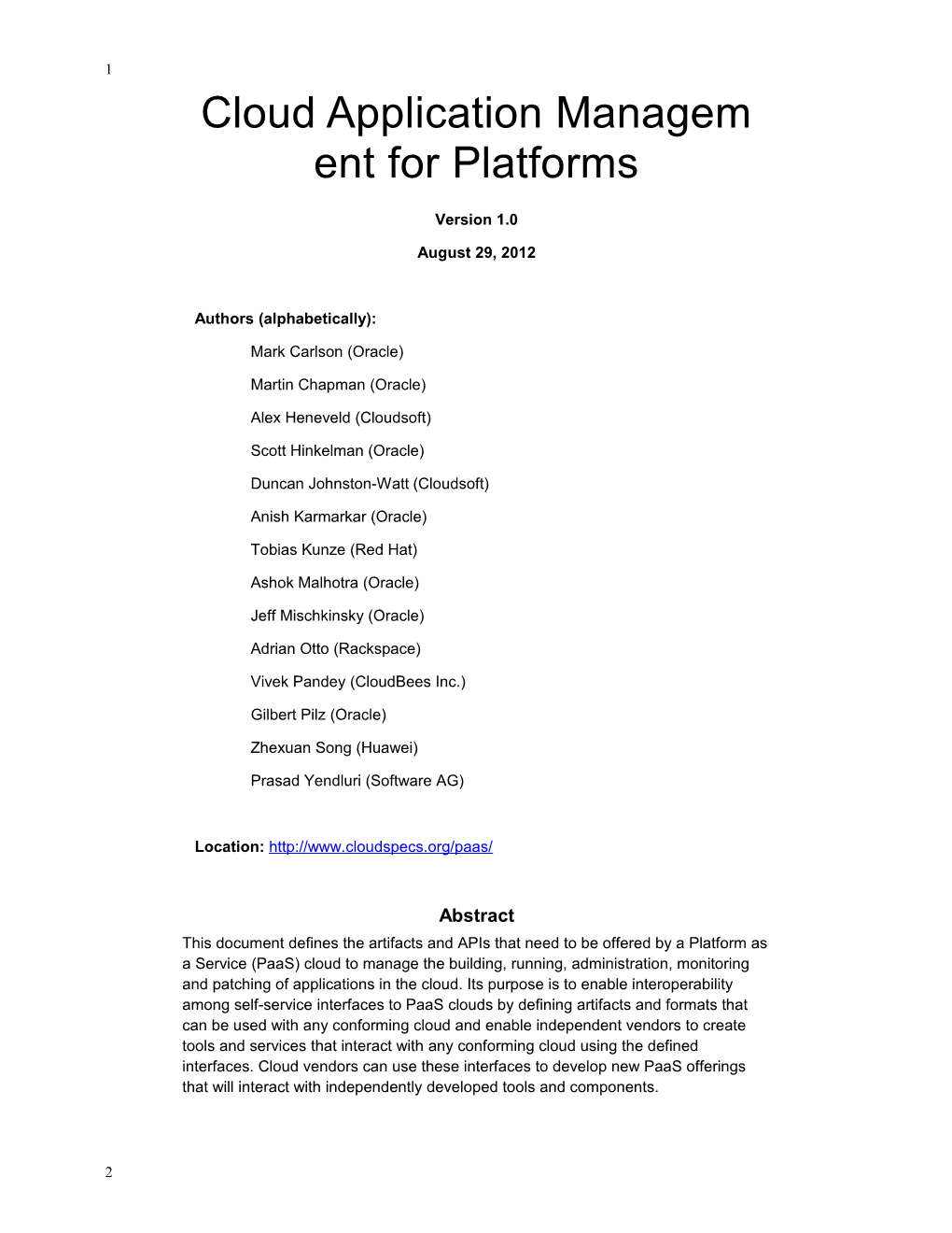 Cloud Application Management for Platforms s1