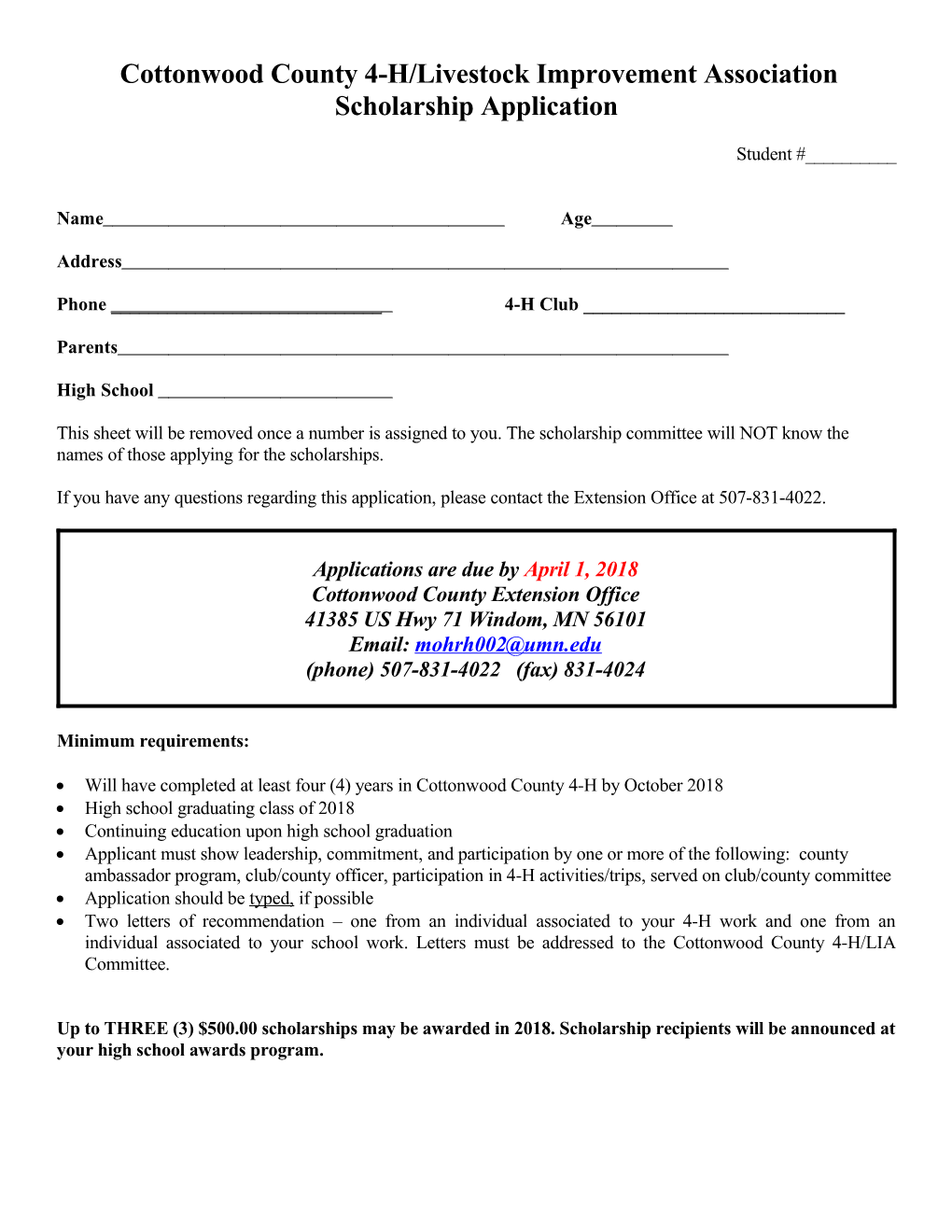 Lyon County 4-H Scholarship Application