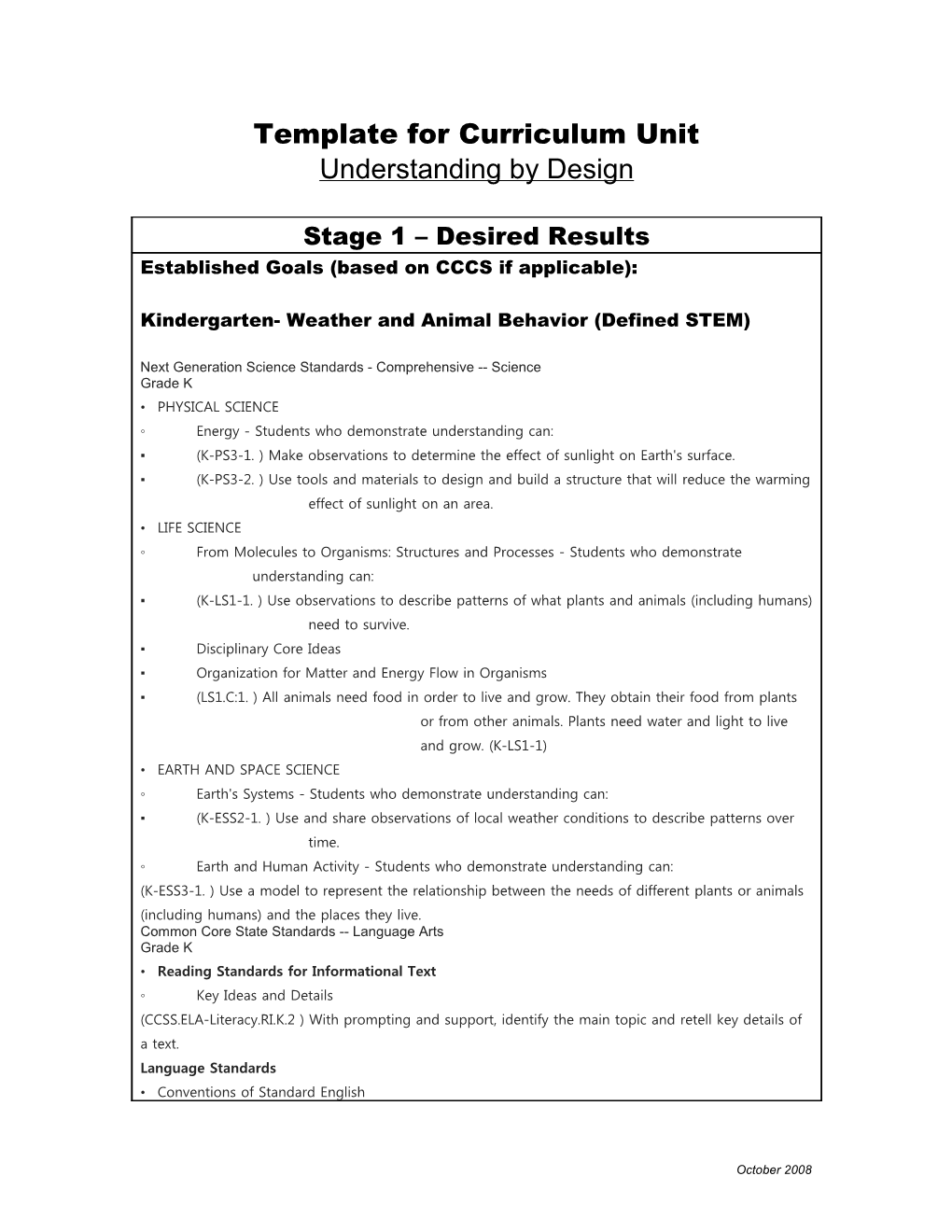 Template for Abridged Curriculum Unit