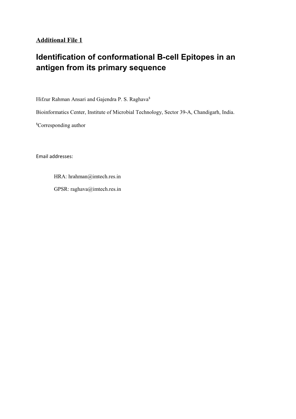 Identification of Conformational B-Cell Epitopes in an Antigen from Its Primary Sequence