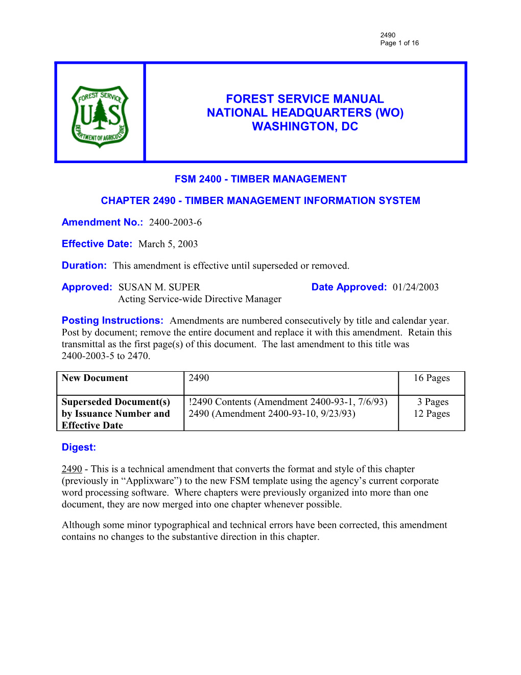 CHAPTER 2490 - Timber Management INFORMATION SYSTEM