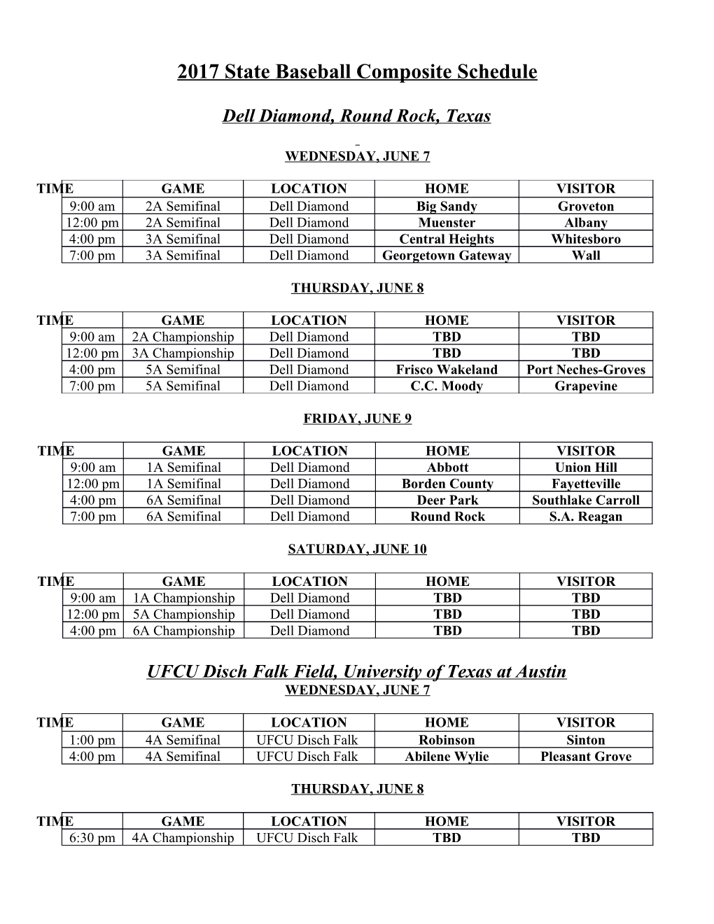 2017 State Baseball Composite Schedule