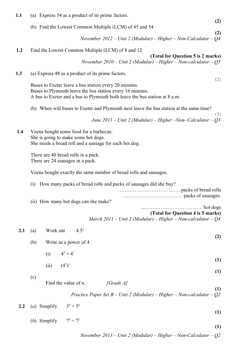 1.1 (A) Express 54 As a Product of Its Prime Factors