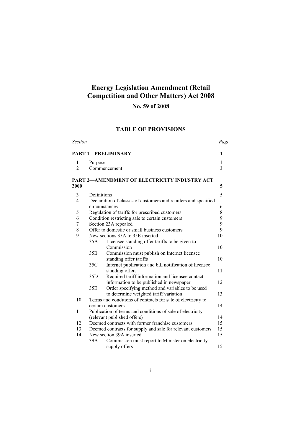 Energy Legislation Amendment (Retail Competition and Other Matters) Act 2008