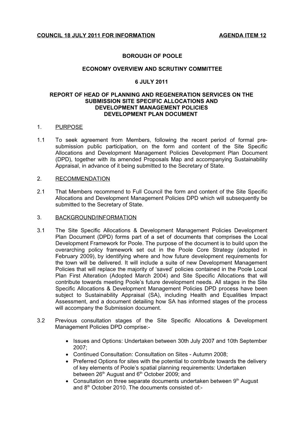 Site Specific Allocations Development Plan Document Preferred Options Stage