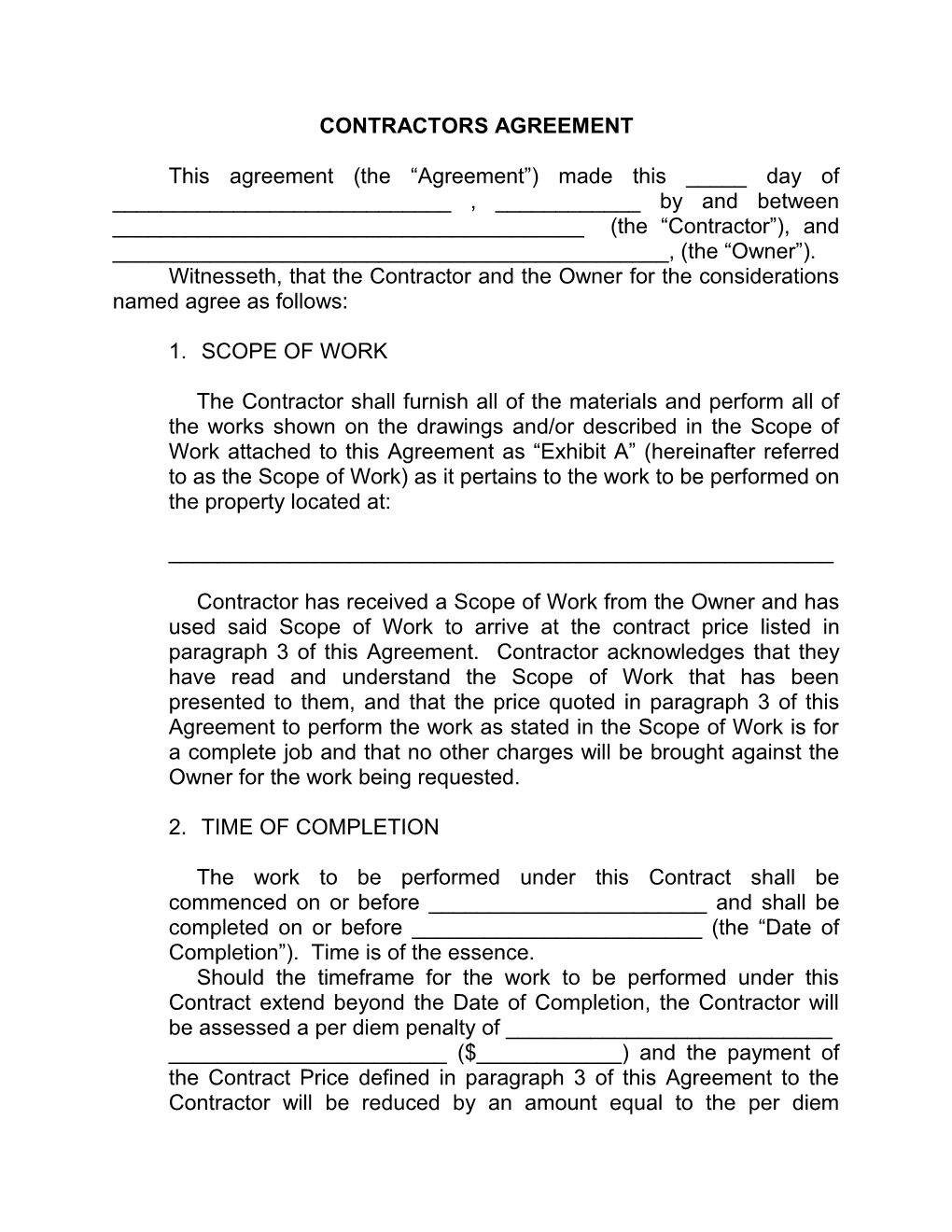 Contractors Agreement