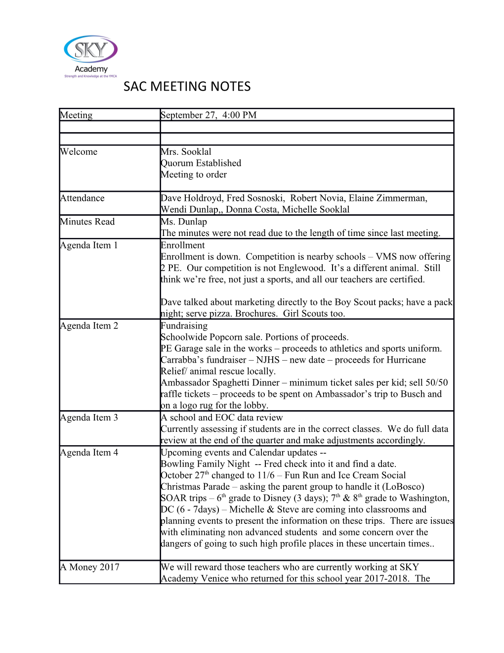 Sac Meeting Notes