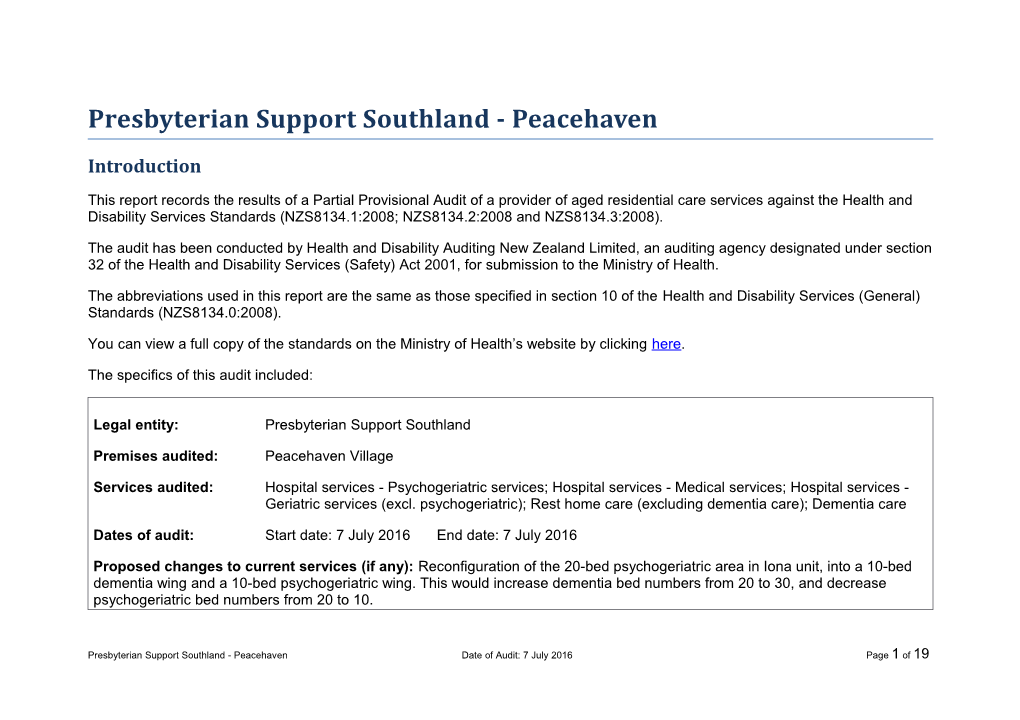 Presbyterian Support Southland - Peacehaven