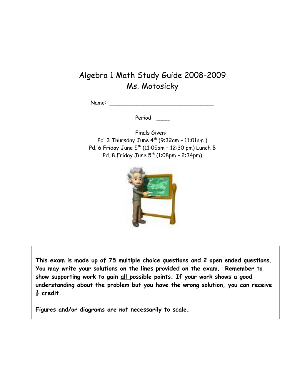 Algebra 1 Math Study Guide 2008-2009
