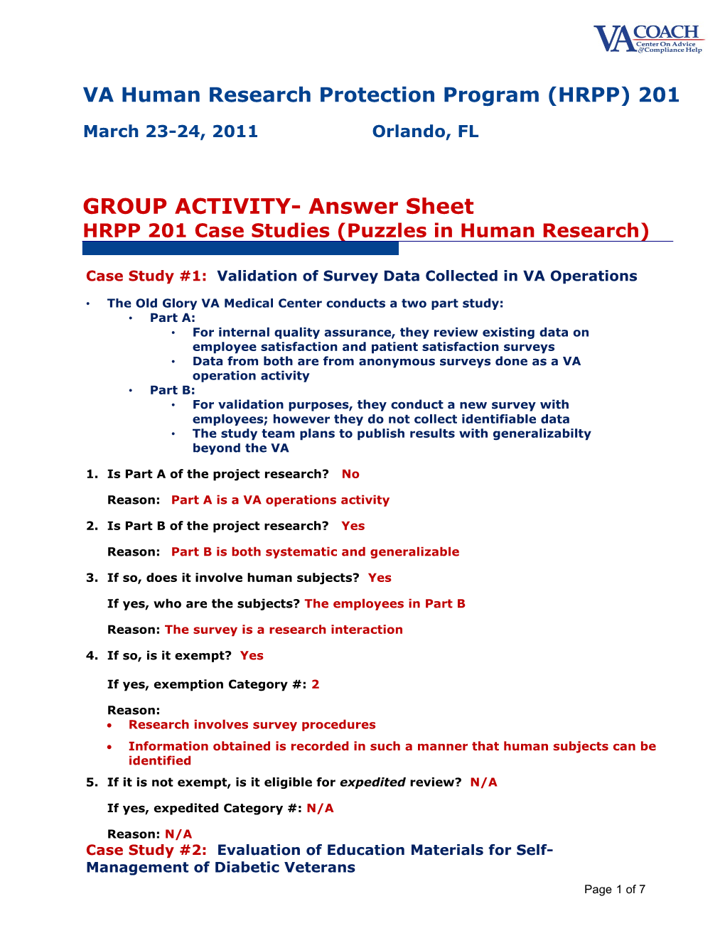 HRPP 201 Case Studies (Puzzles in Human Research)