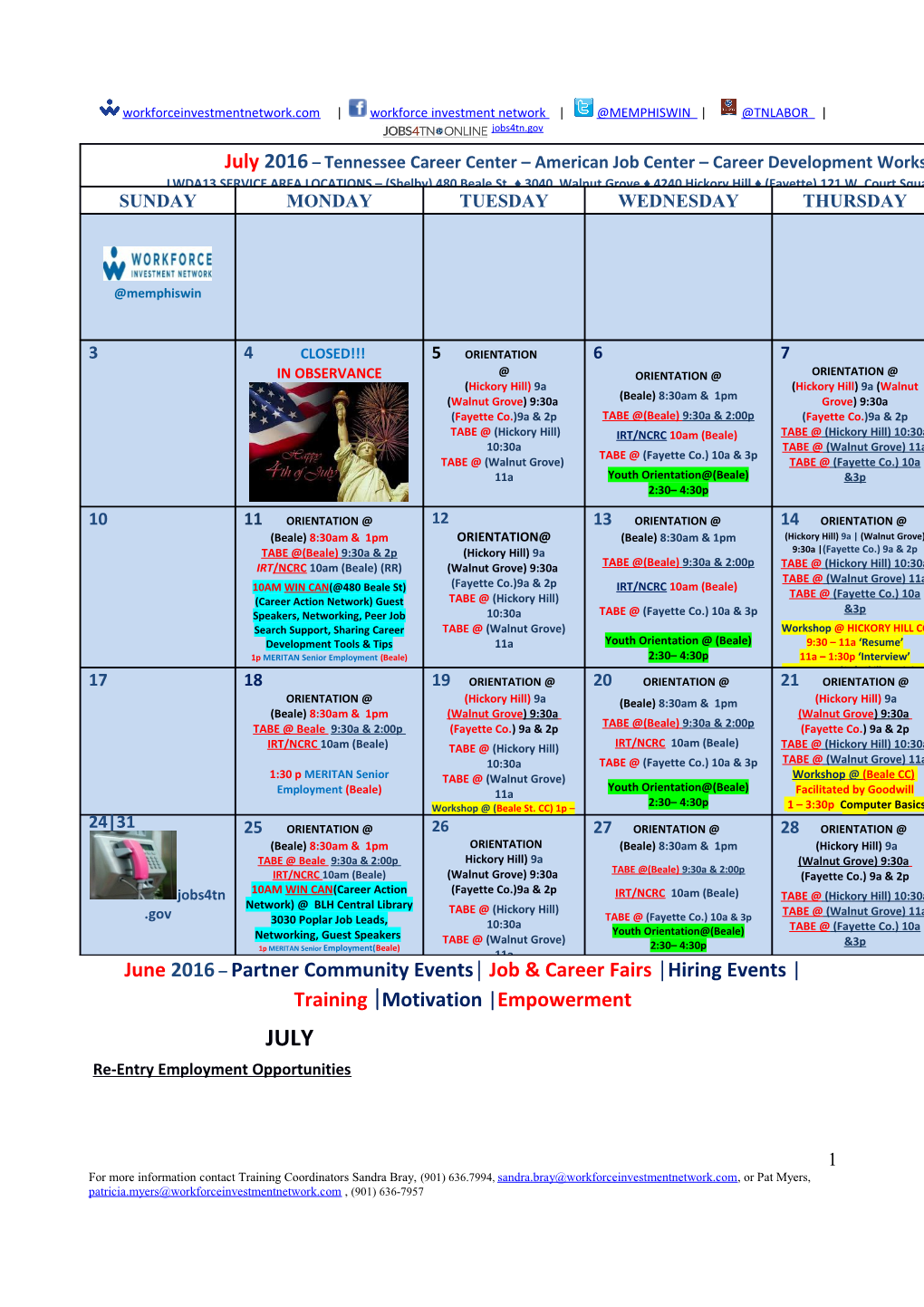 September 2012- Workshop Calendar TN Career Center (444 N s2