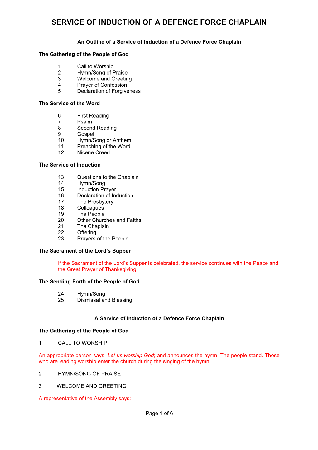 Service of Induction of a Defence Force Chaplain