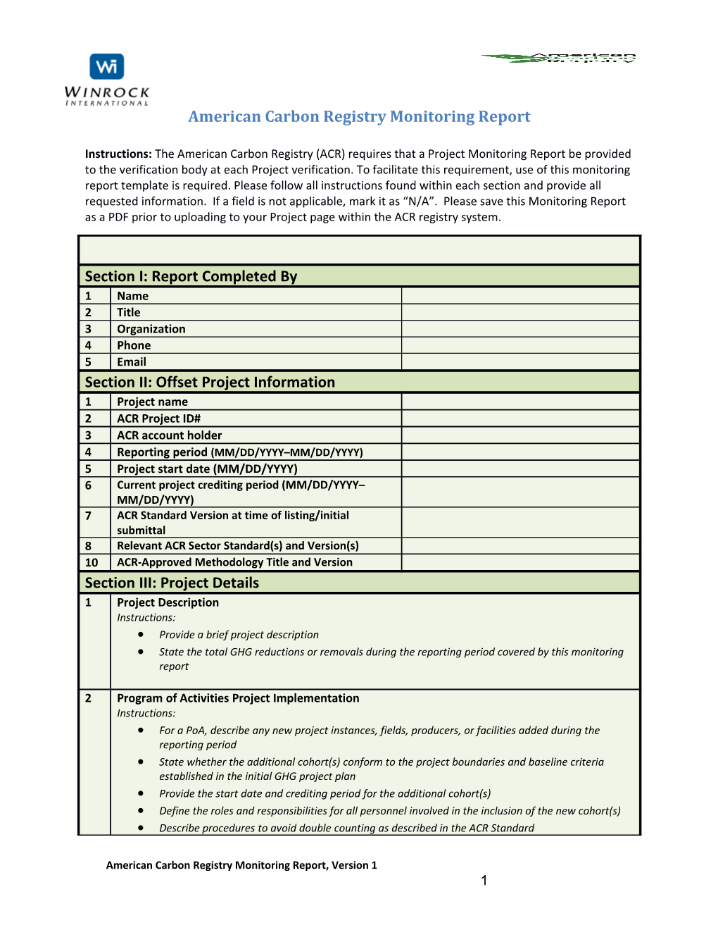 American Carbon Registrymonitoring Report