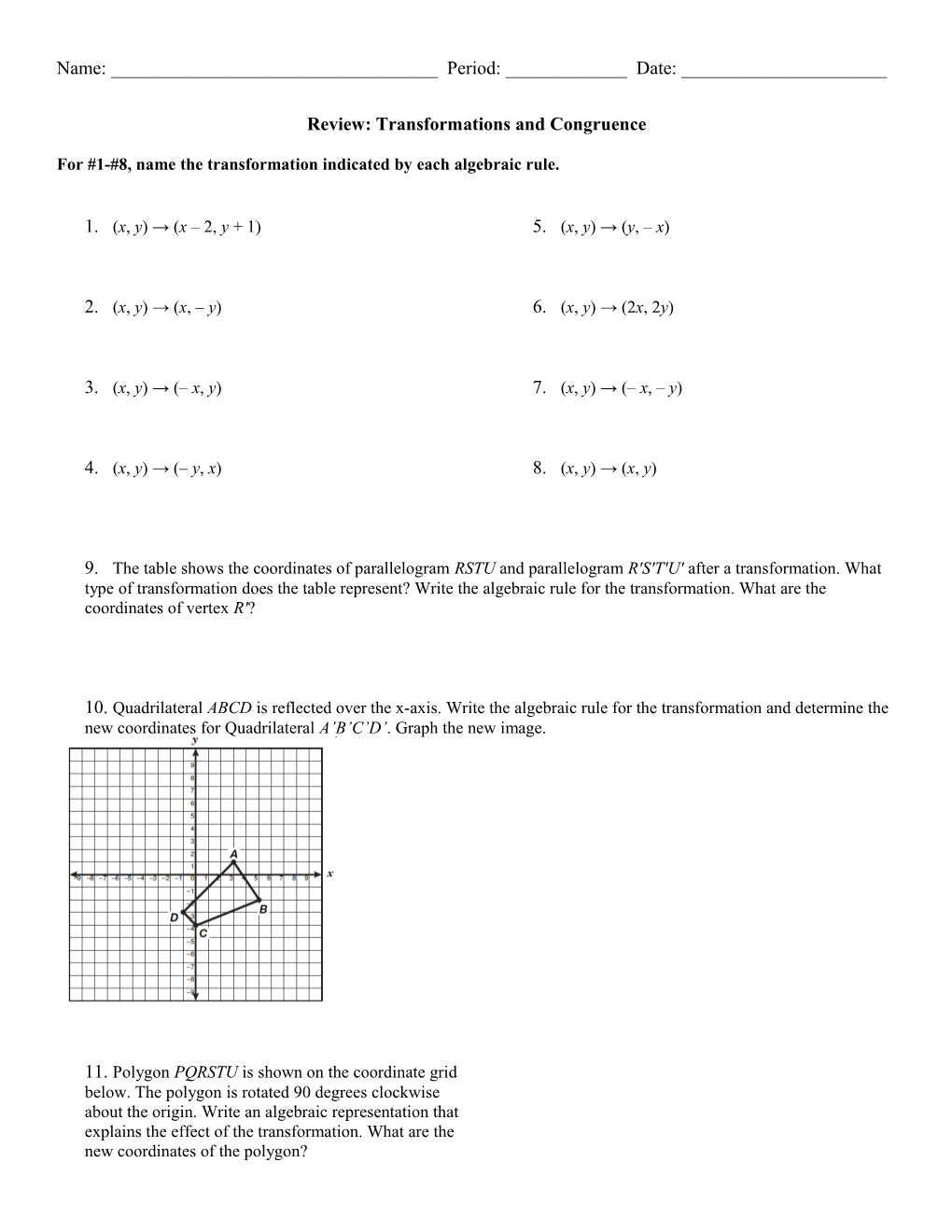 Review: Transformations and Congruence