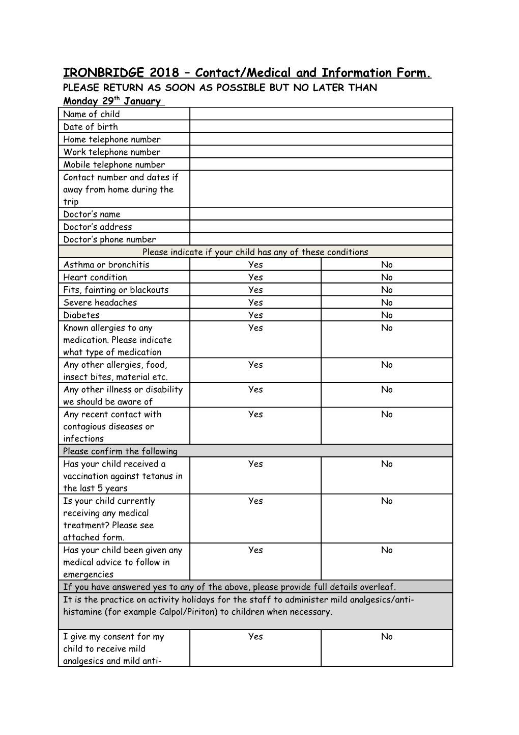 IRONBRIDGE 2018 Contact/Medical and Information Form