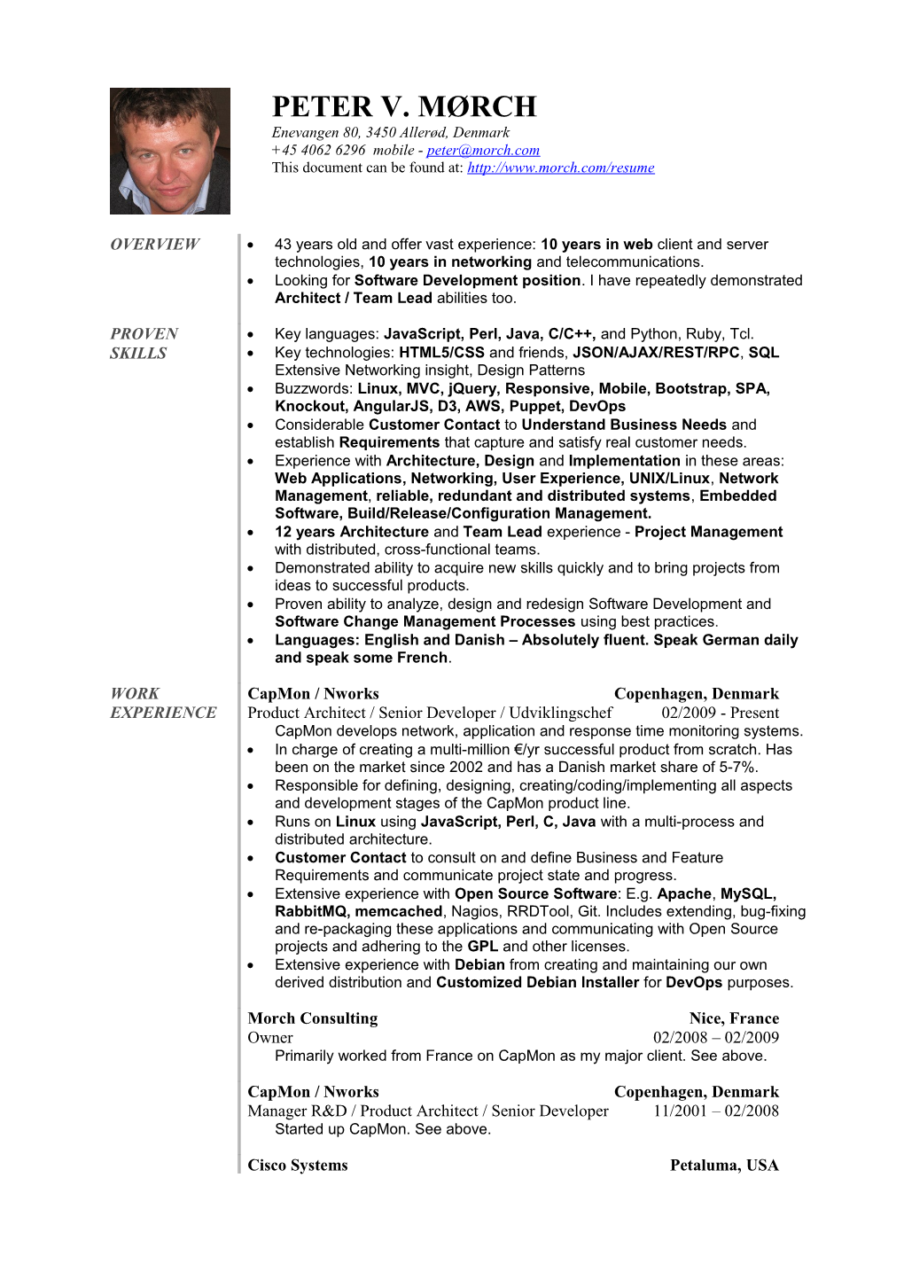 Resume for Peter Mørch