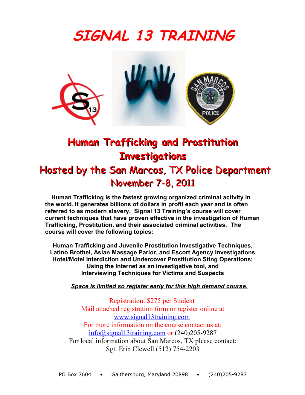 Human Trafficking and Prostitution Investigations