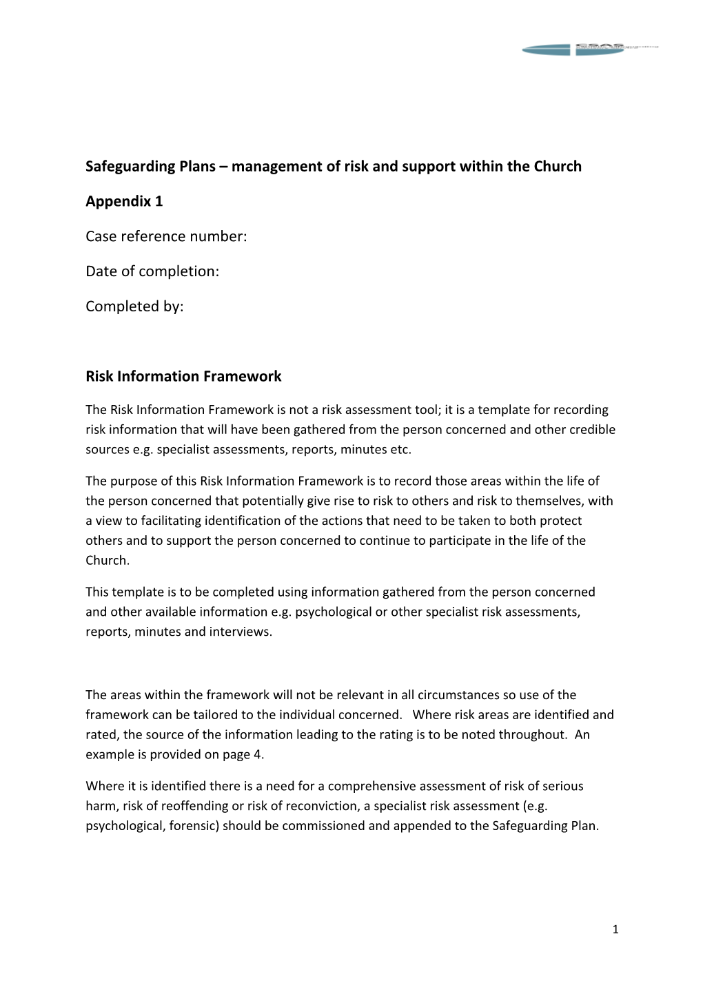 Safeguarding Plans Management of Risk and Support Within the Church