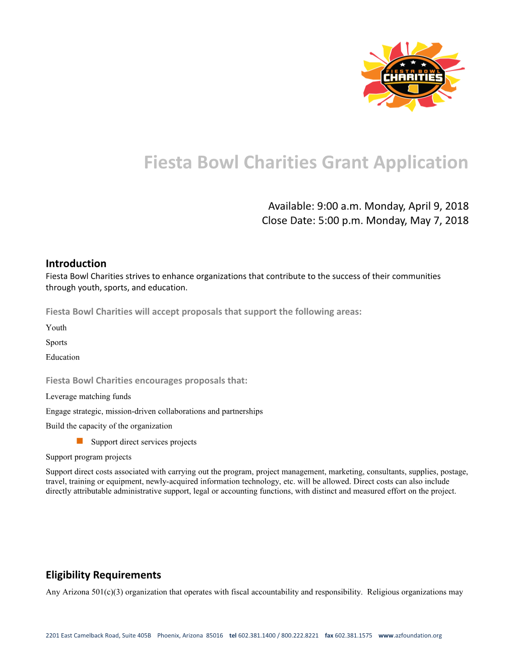 Fiesta Bowl Charities Grant Application