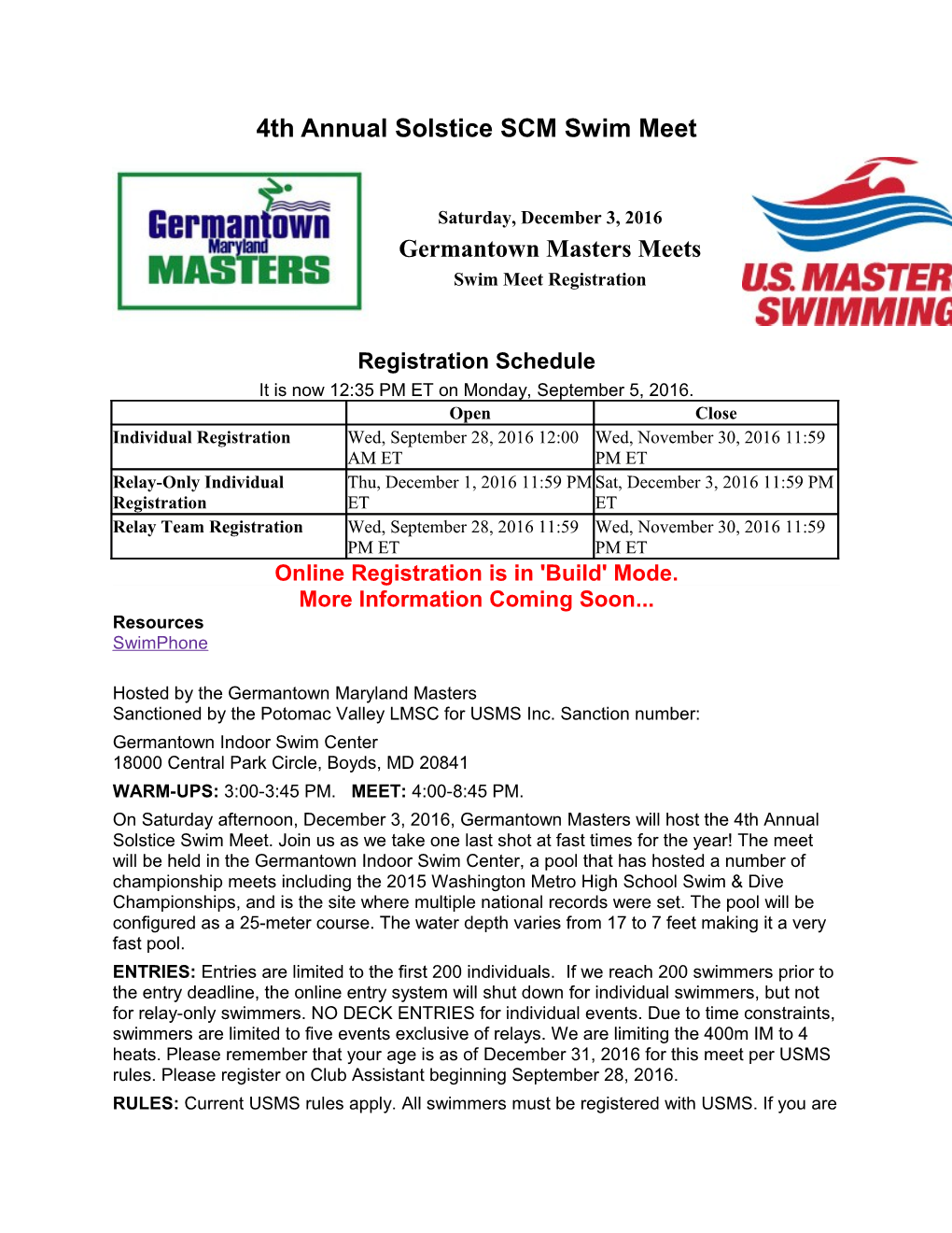 4Th Annual Solstice SCM Swim Meet