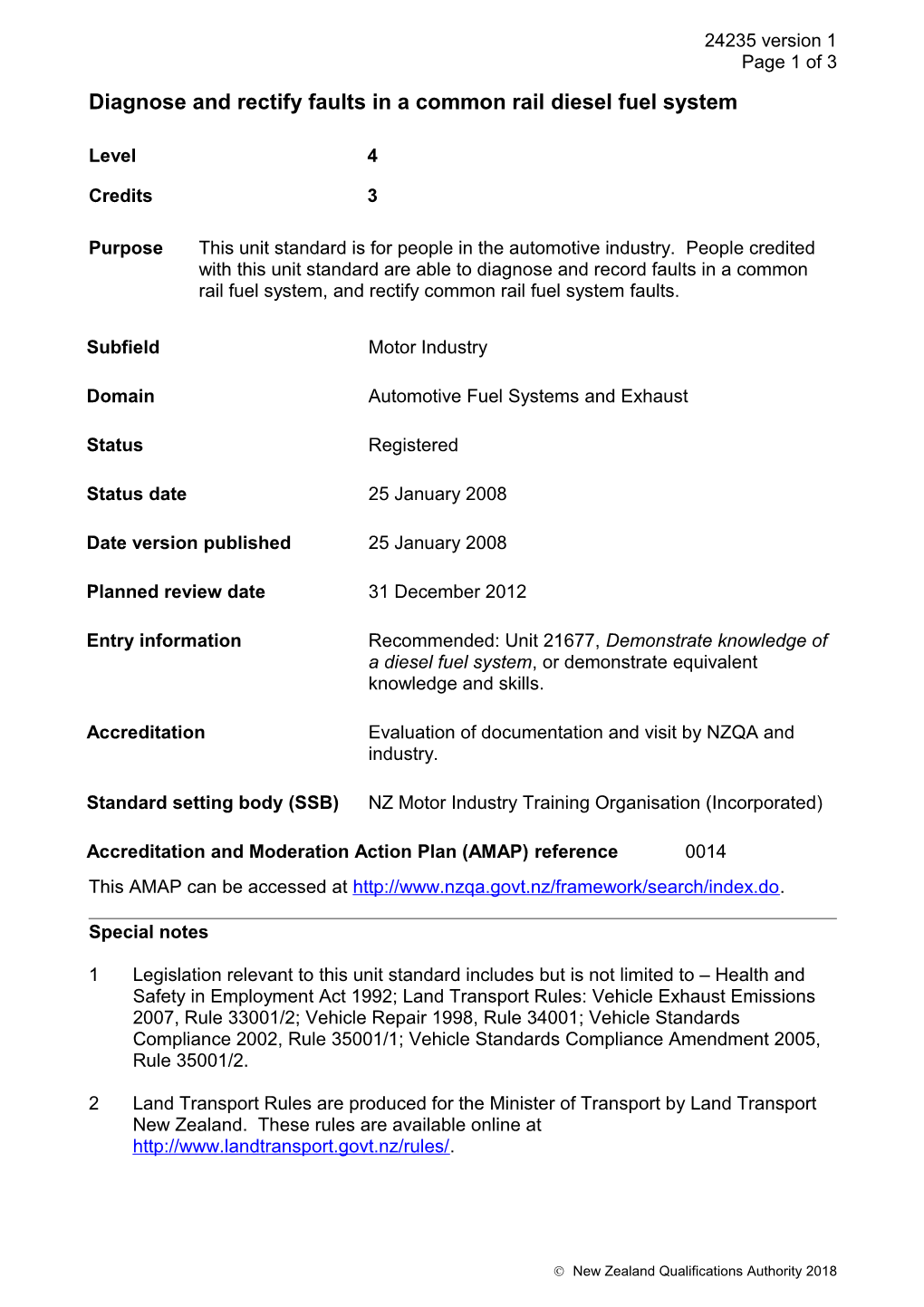 24235 Diagnose and Rectify Faults in a Common Rail Diesel Fuel System