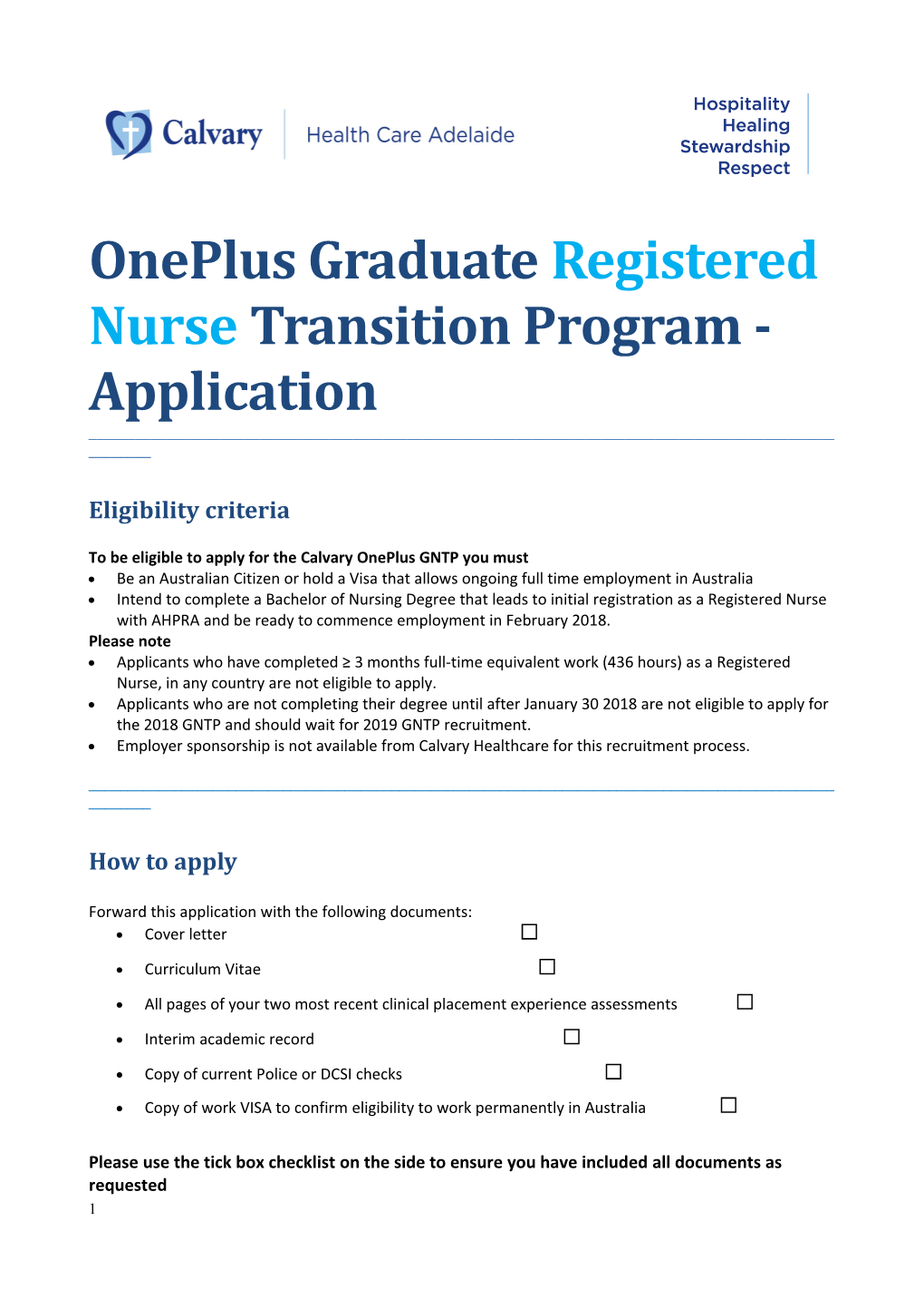 Oneplus Graduate Registered Nurse Transition Program - Application