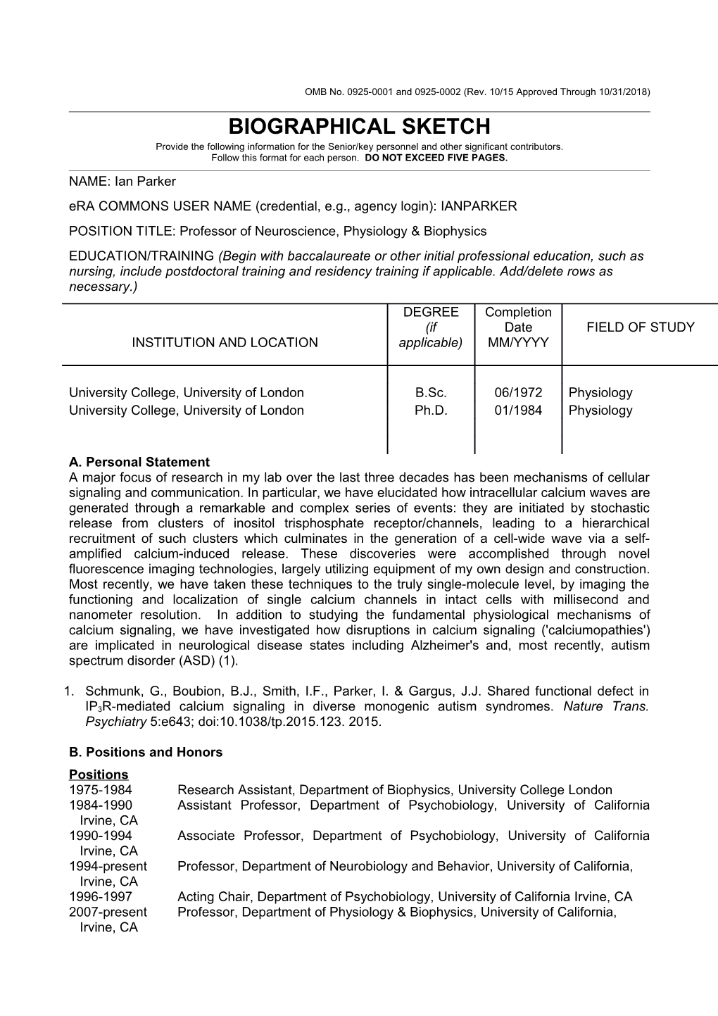 OMB No. 0925-0046, Biographical Sketch Format Page s2