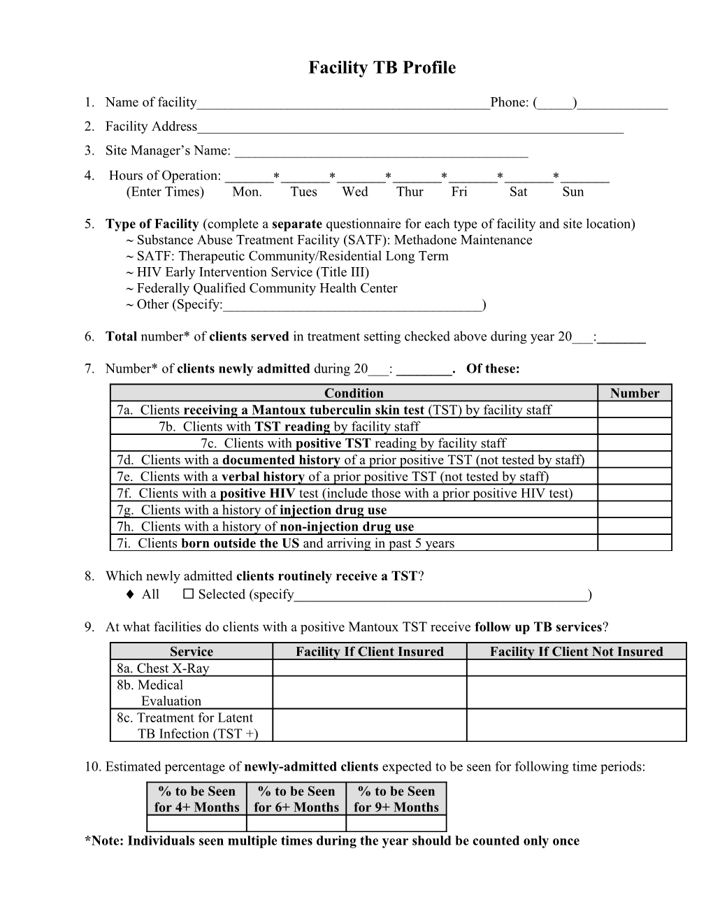 Facility TB Profile - Form