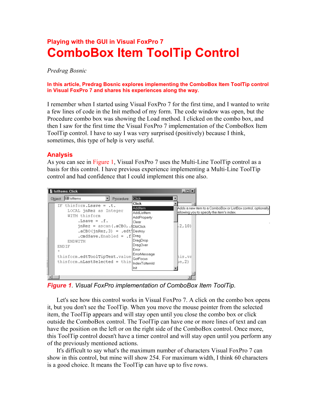 Playing with the GUI in Visual Foxpro 7: Combobox Item Tooltip Control