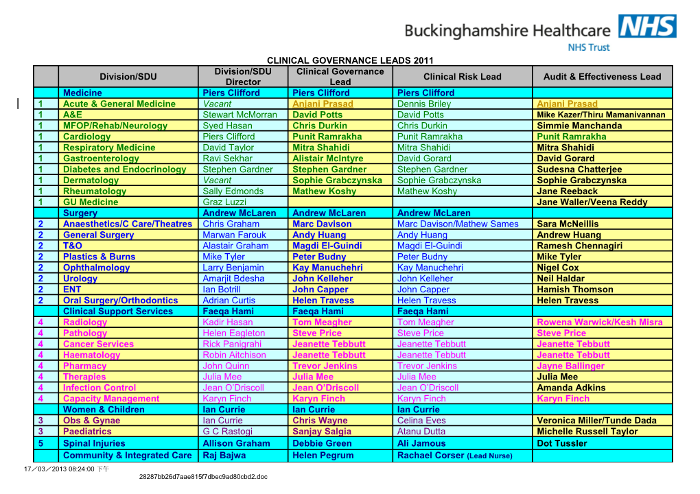 Clinical Governance Leads 2008-2009