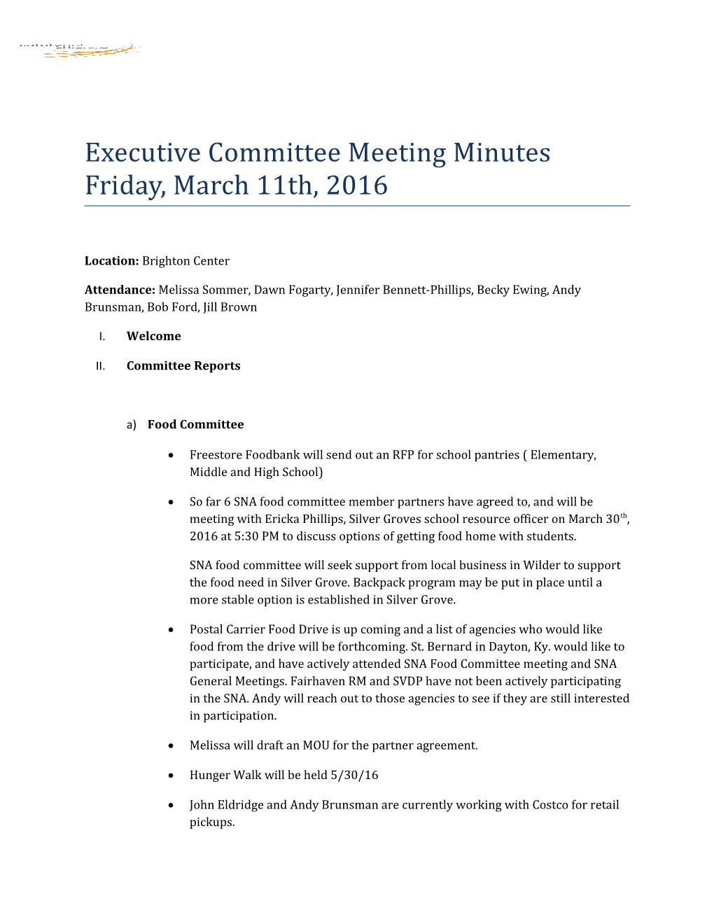Executive Committee Meeting Minutes Friday, March 11Th, 2016