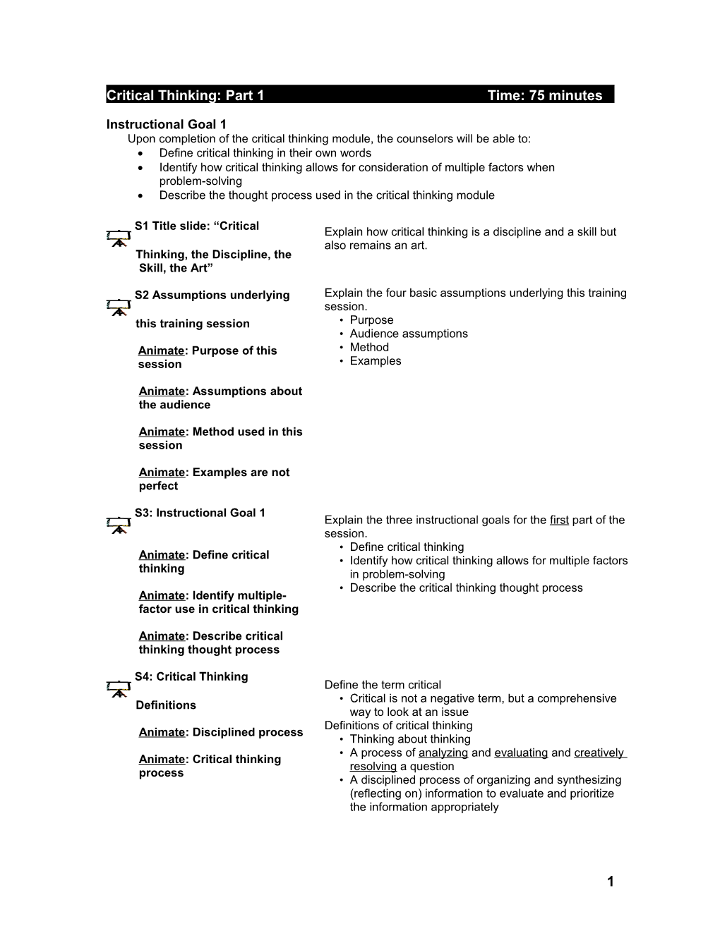 Critical Thinking: Part 1 Time: 75 Minutes