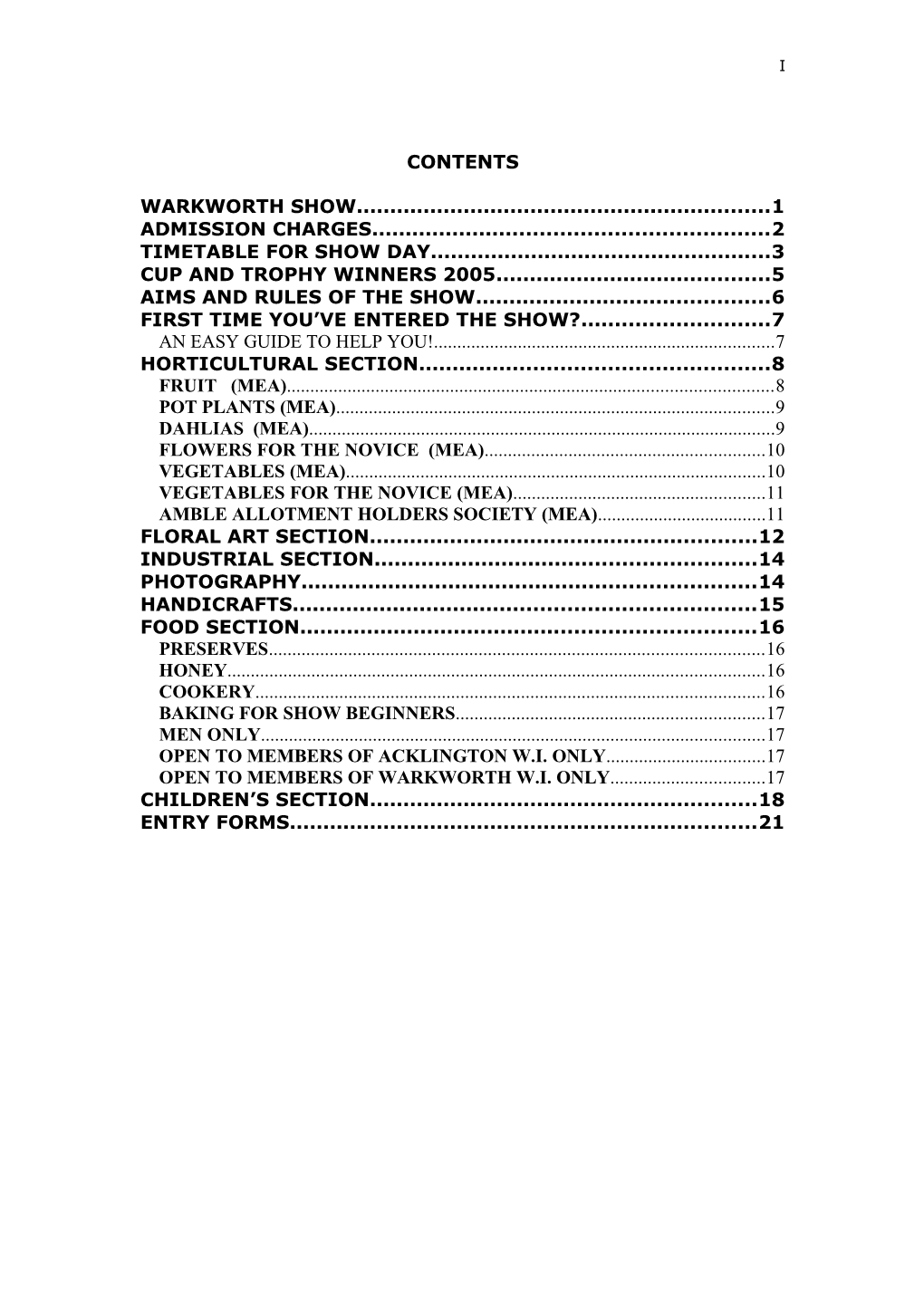 Timetable for Show Day