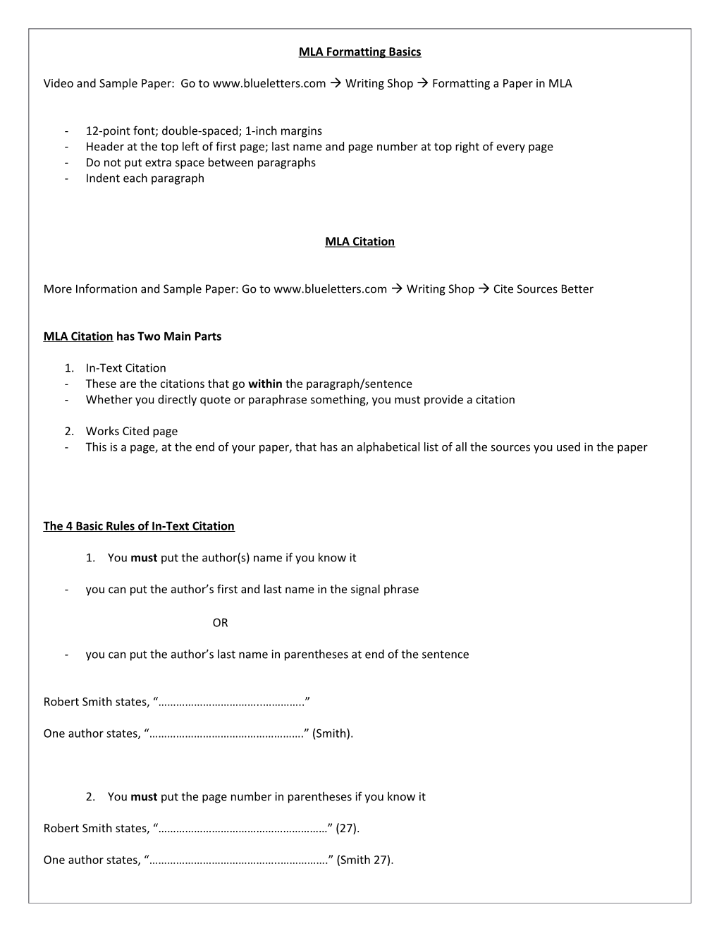 MLA Formatting Basics