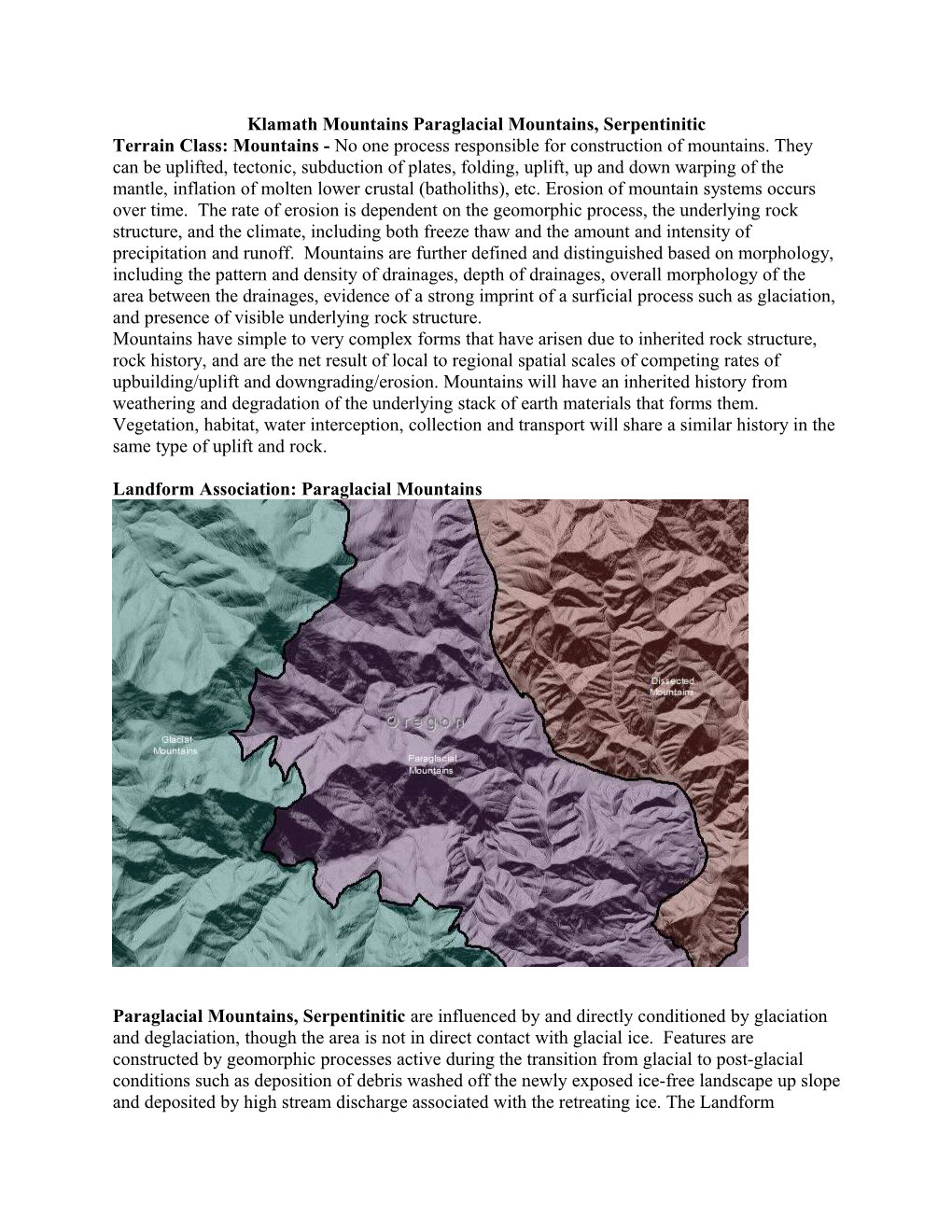 Klamath Mountains Paraglacial Mountains, Serpentinitic