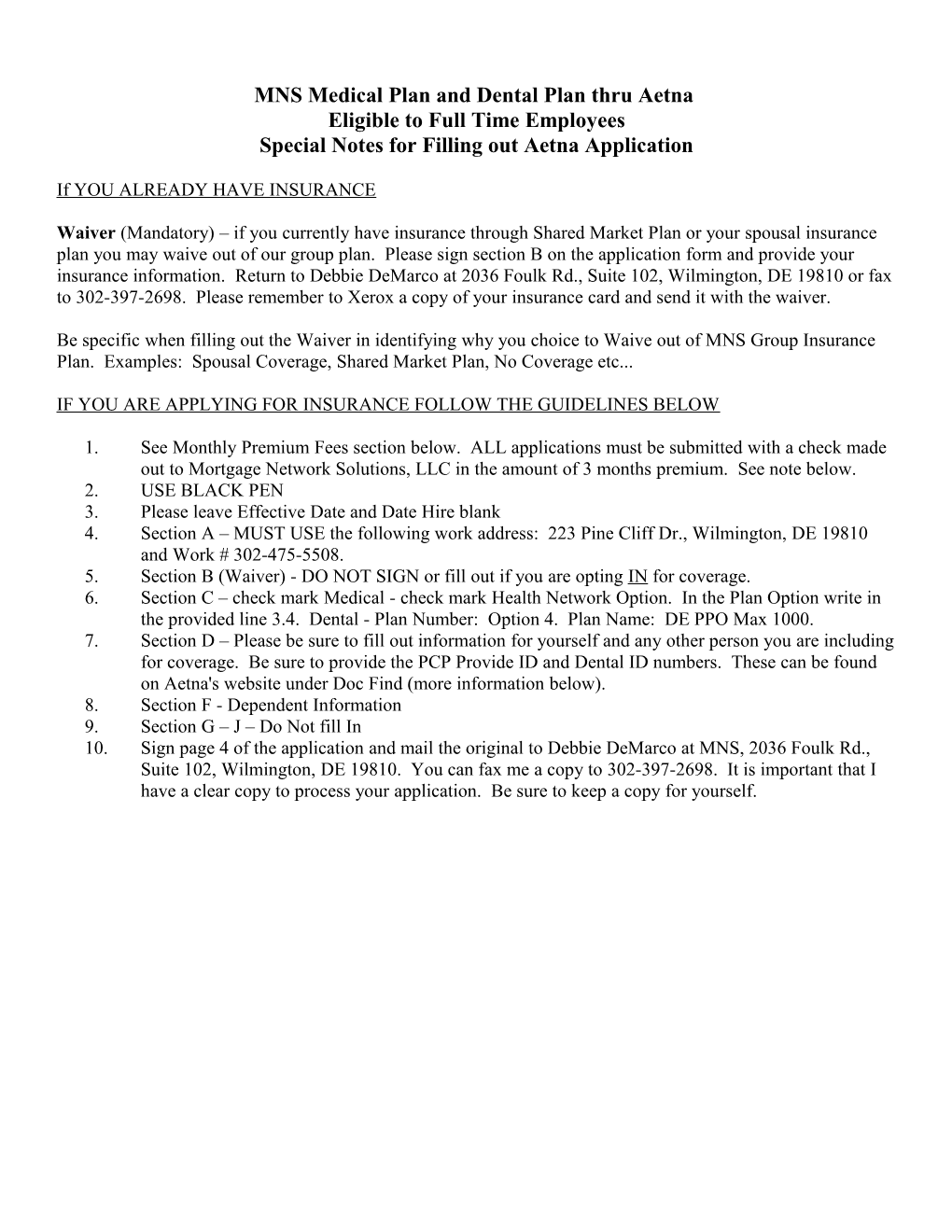 Special Notes for Signing with Aetna