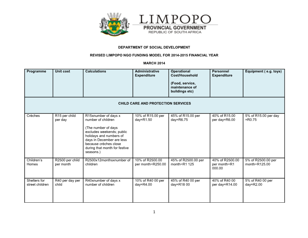 Revised Limpopo Ngo Funding Model for 2014-2015 Financial Year