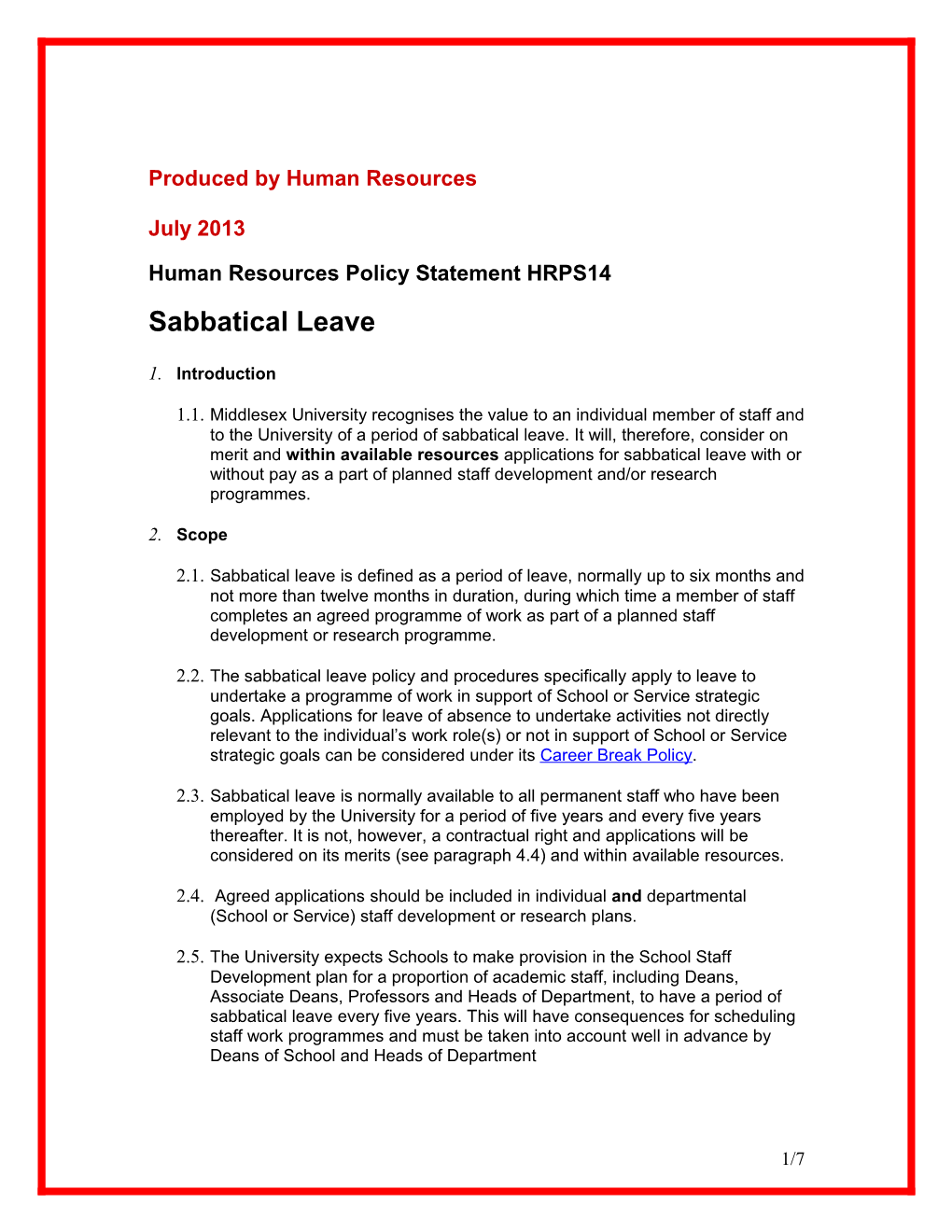 Human Resources Policy Statement HRPS14