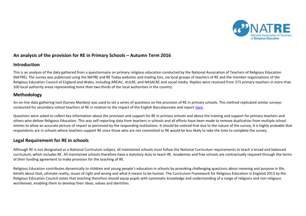 An Analysis of a Survey of Teachers on GCSE Change and RE in Light of the Ebac Changes