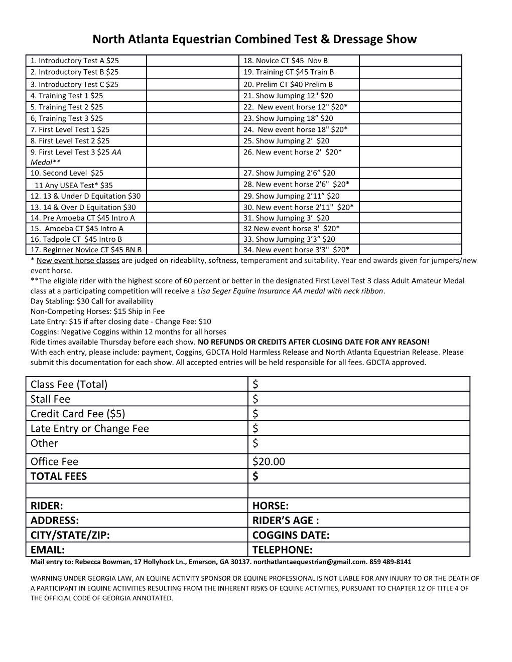 North Atlanta Equestrian Combined Test & Dressage Show