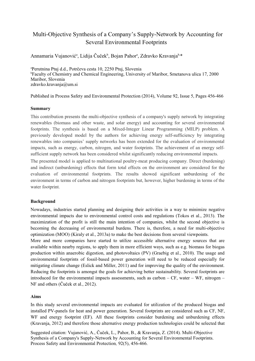 Multi-Objective Synthesis of a Company S Supply-Network by Accounting for Several Environmental