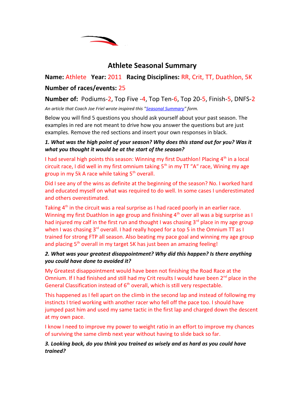 Athlete Seasonal Summary