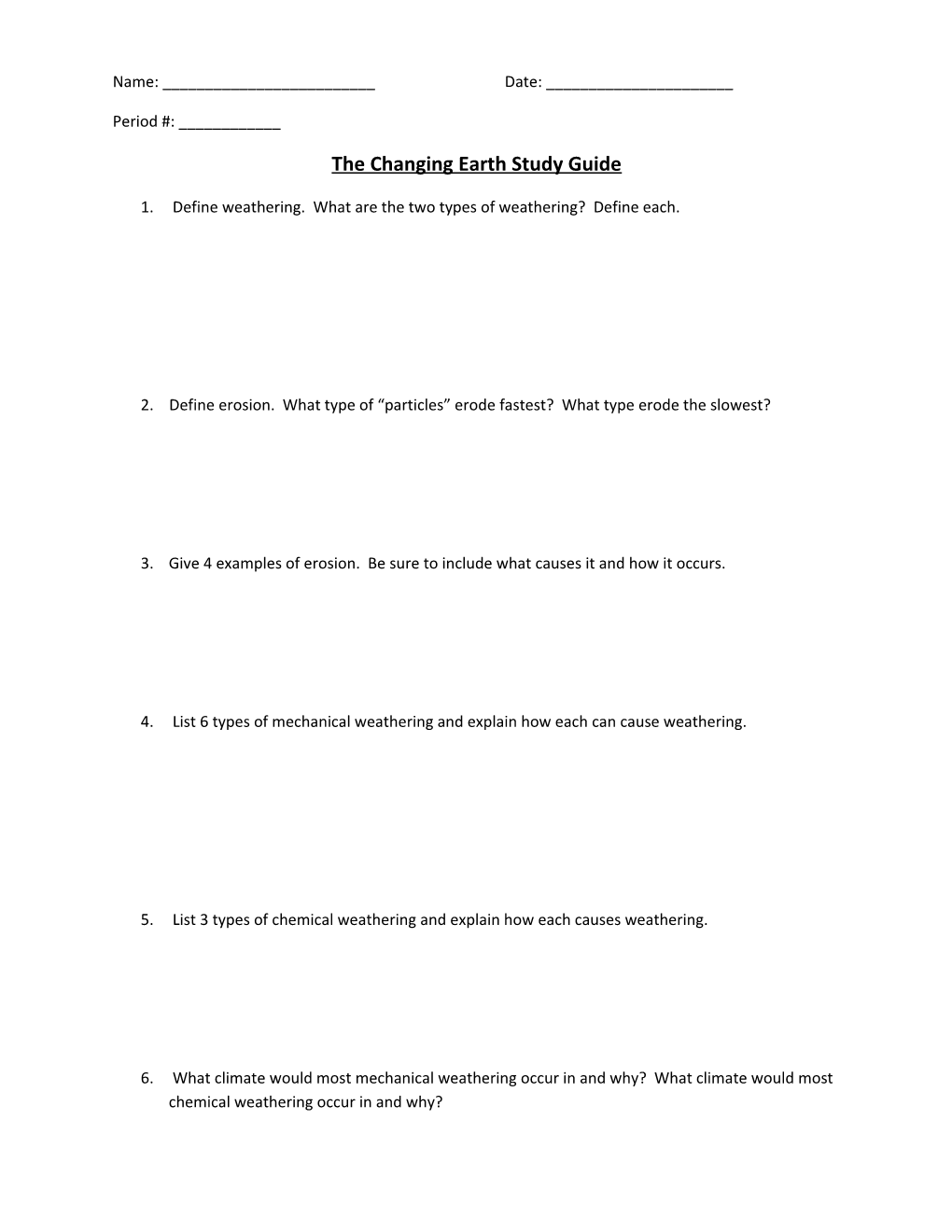 The Changing Earth Study Guide