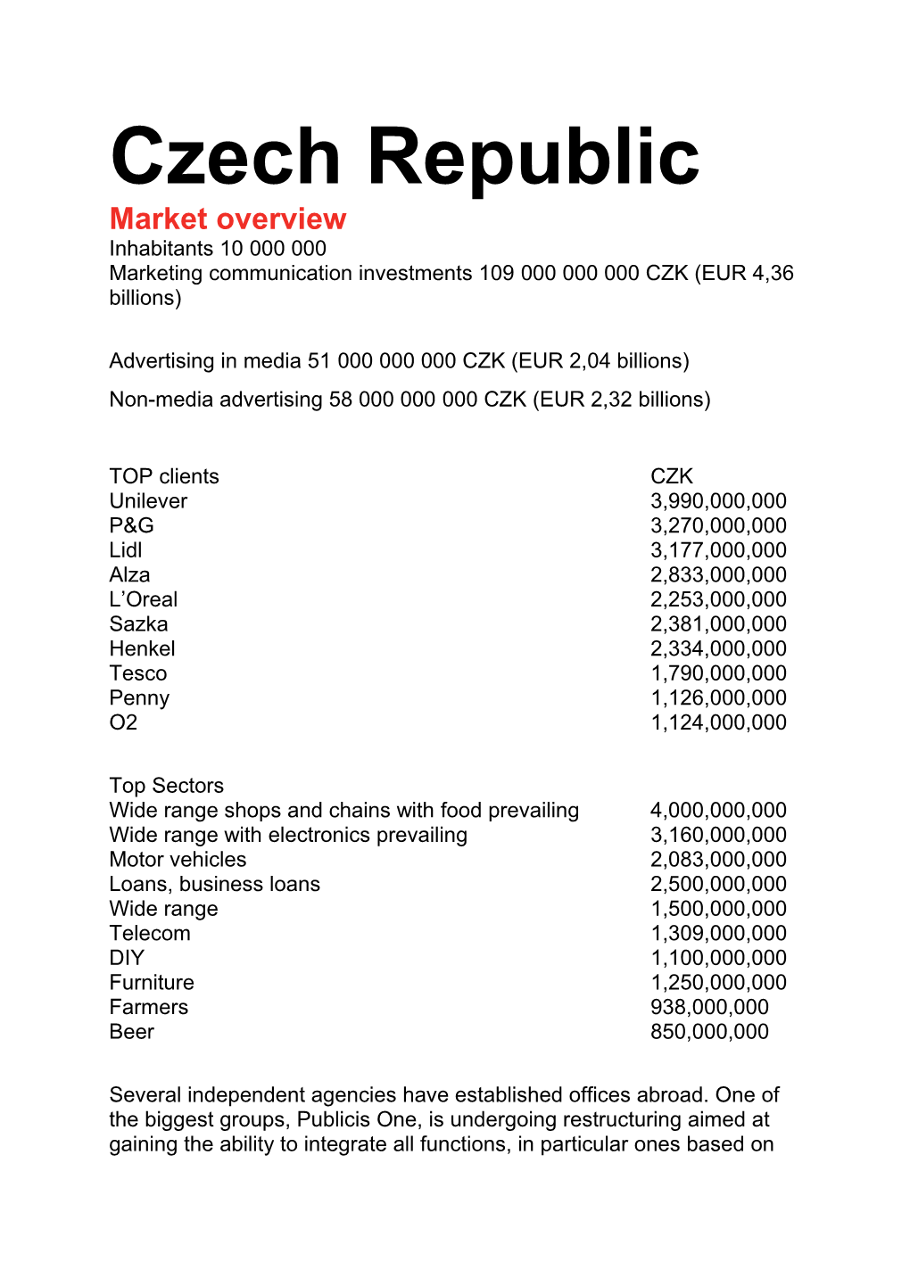 Advertising in Media 51000000000 CZK (EUR 2,04 Billions)