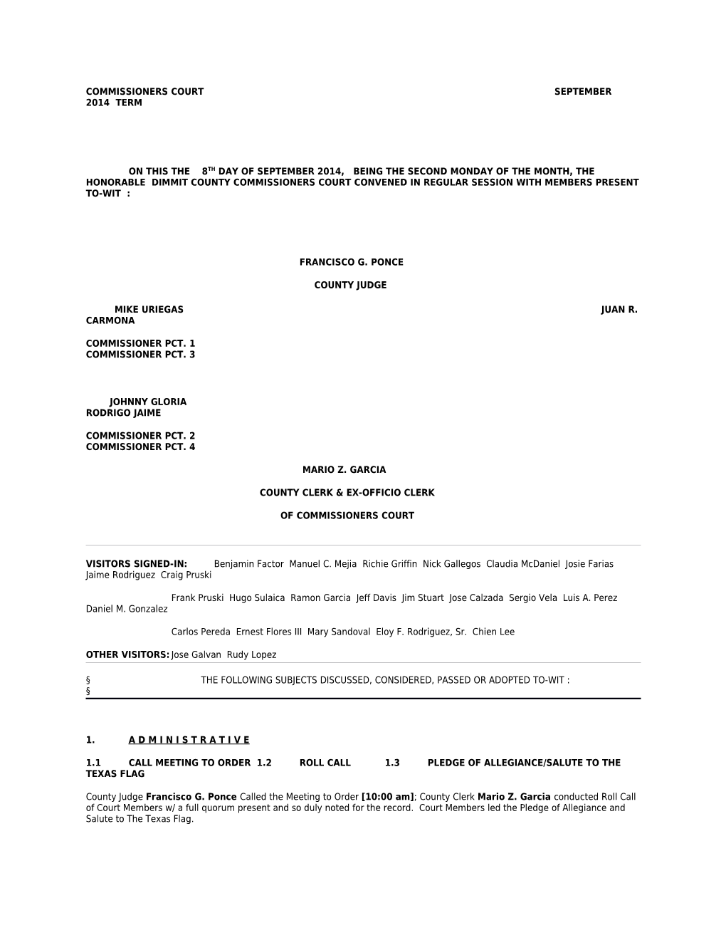 Commissioners Court September 2014 Term