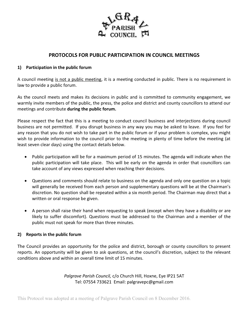 Protocols for Public Participation
