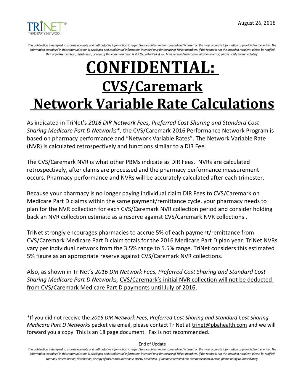 Network Variable Rate Calculations