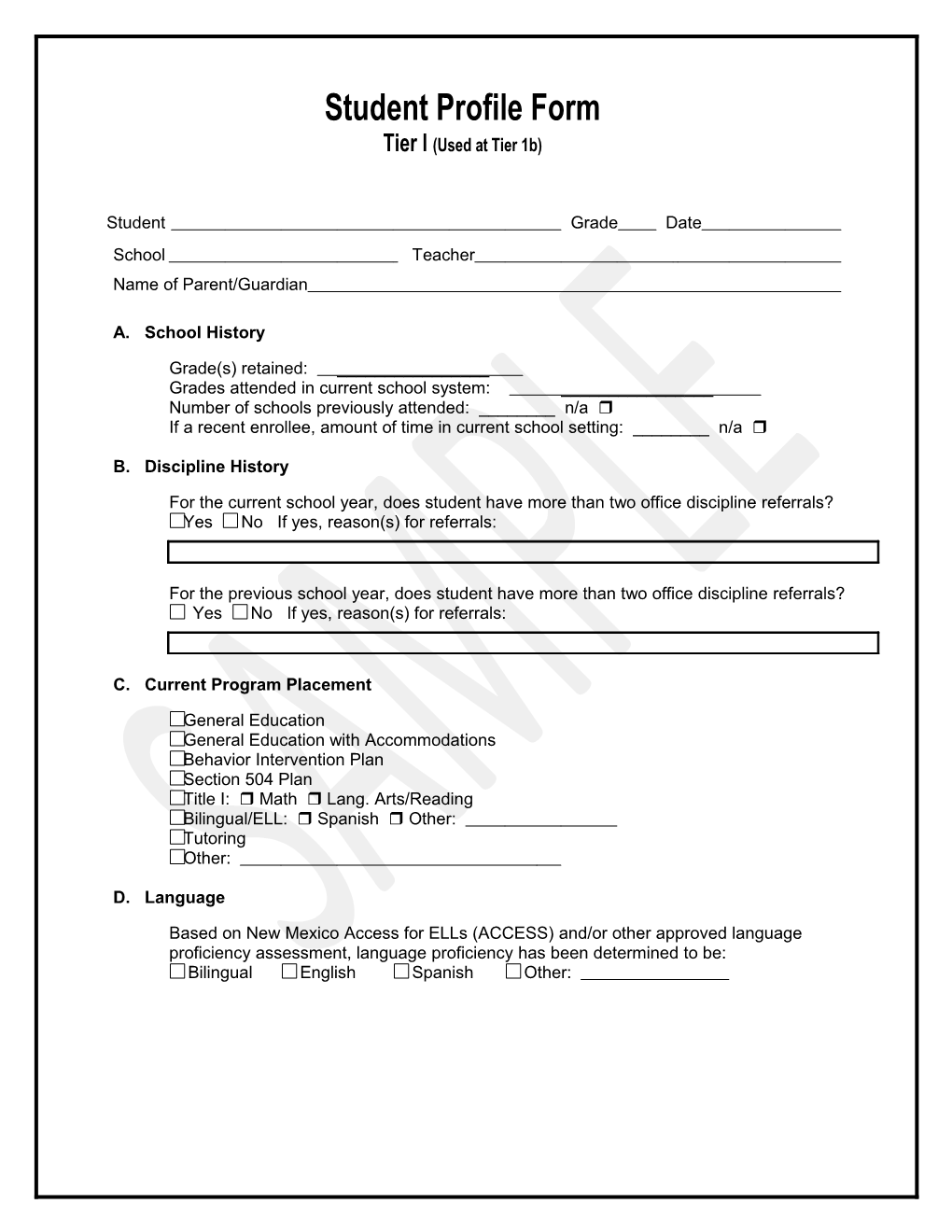 Student Profile Form